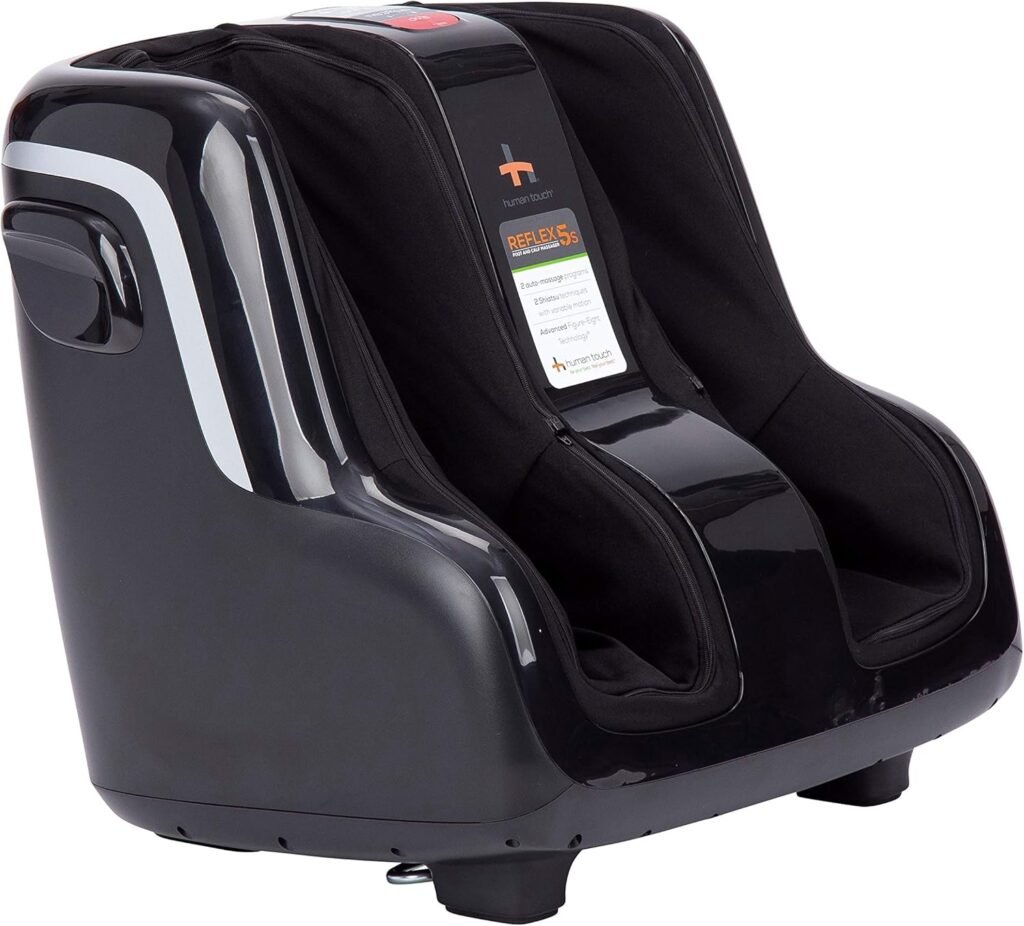 Human Touch Reflex5s Foot  Calf Massager for Stress  Plantar Fasciitis Relief+Relaxation +Kneading  Compression for Circulation Support -1 Year Warranty - Adjustable Fit for Women  Men Size 12