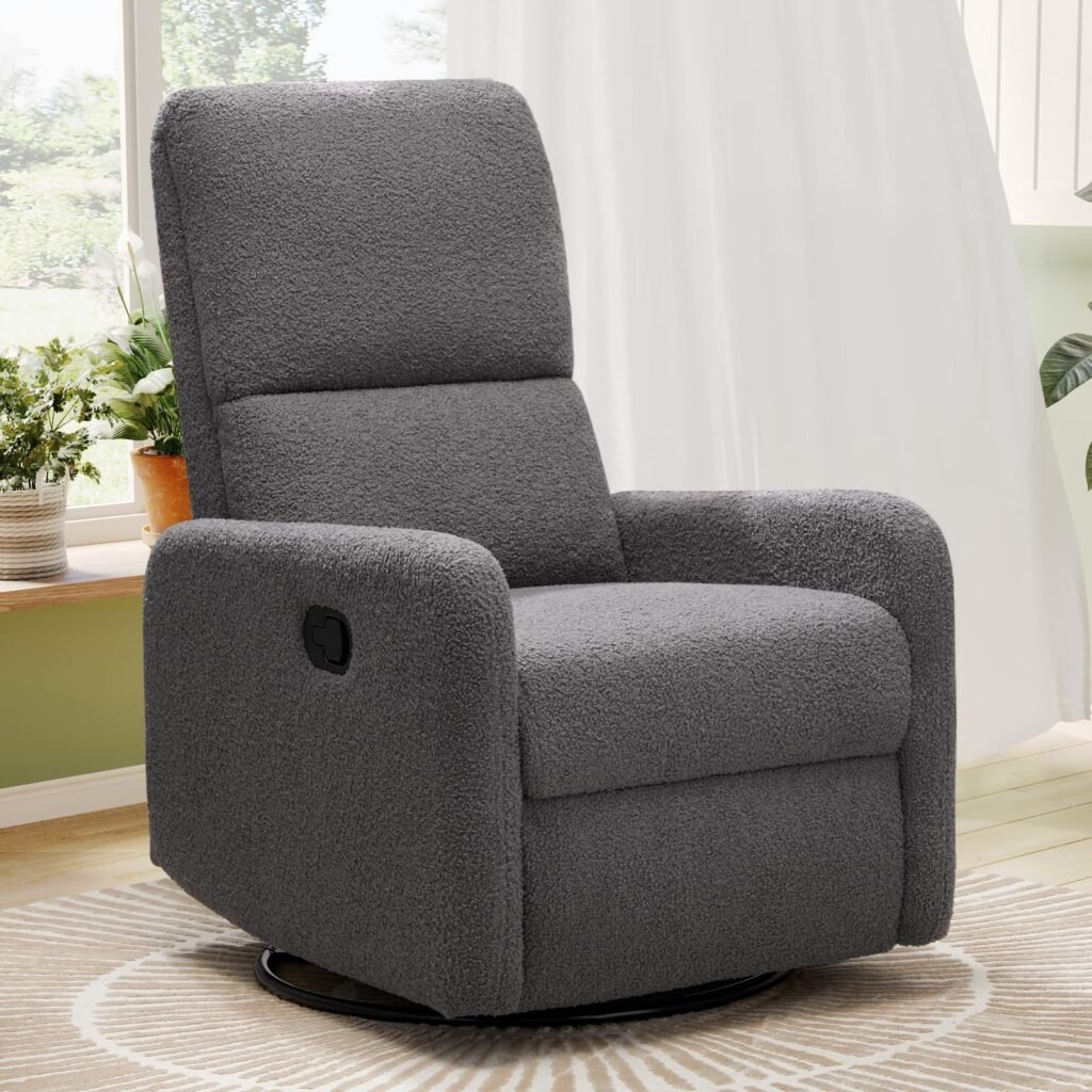 Jocisland Swivel Rocking Chair, Nursery Glider Chairs, Massage Rocker Recliner with High Back for Living Room Bedroom, Comfy Upholstered Modern Nursing Reclining Single Sofa, Khaki Textile