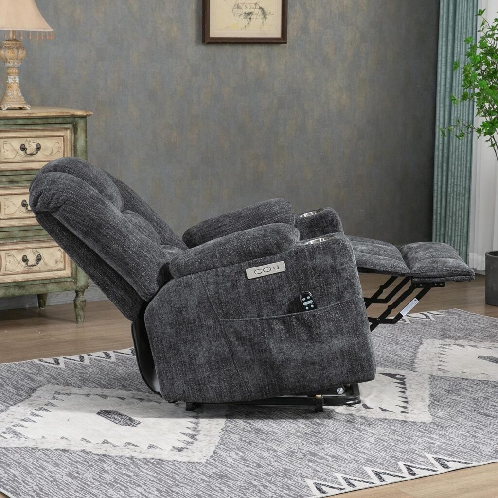 Large Power Lift Massage and Heat for Elderly, Overstuffed Wide, Heavy Duty Motion Mechanism with USB and Type C Ports Recliner Chair, Gray