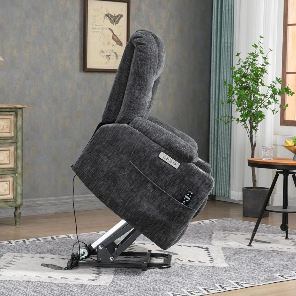 Large Power Lift Massage and Heat for Elderly, Overstuffed Wide, Heavy Duty Motion Mechanism with USB and Type C Ports Recliner Chair, Gray