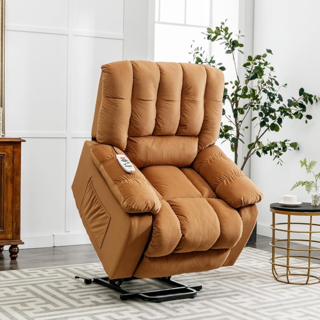 Light Brown Velvet Electric Power Lift Massage Recliner Chair With Lumbar Heat 8 Points Side Pockets For Living Room Sol 1024x1024