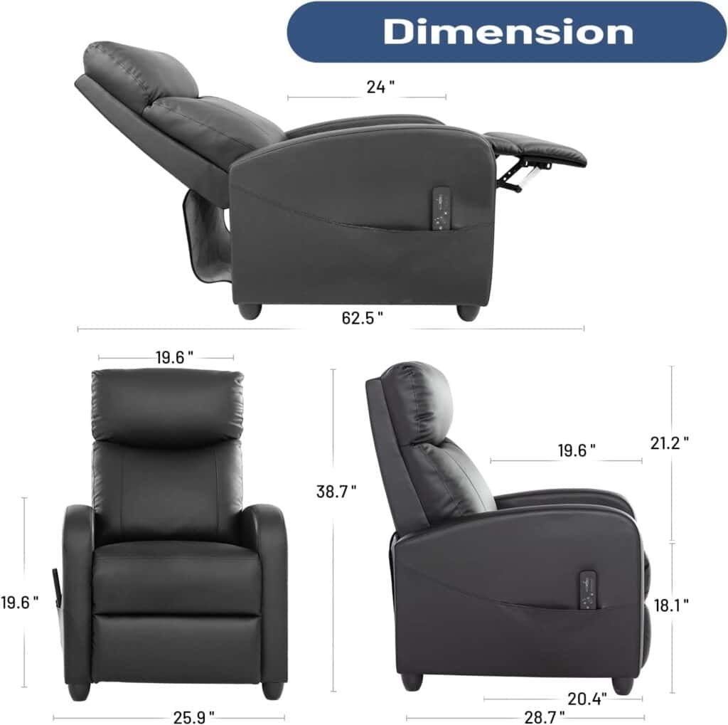 Living Room Recliner Chair, Massage Reclining Single Sofa Adjustable Home Theater Seating with Thick Seat Cushion and High Back Padded Backrest, Black