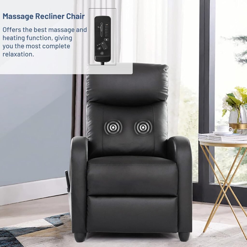 Living Room Recliner Chair, Massage Reclining Single Sofa Adjustable Home Theater Seating with Thick Seat Cushion and High Back Padded Backrest, Black