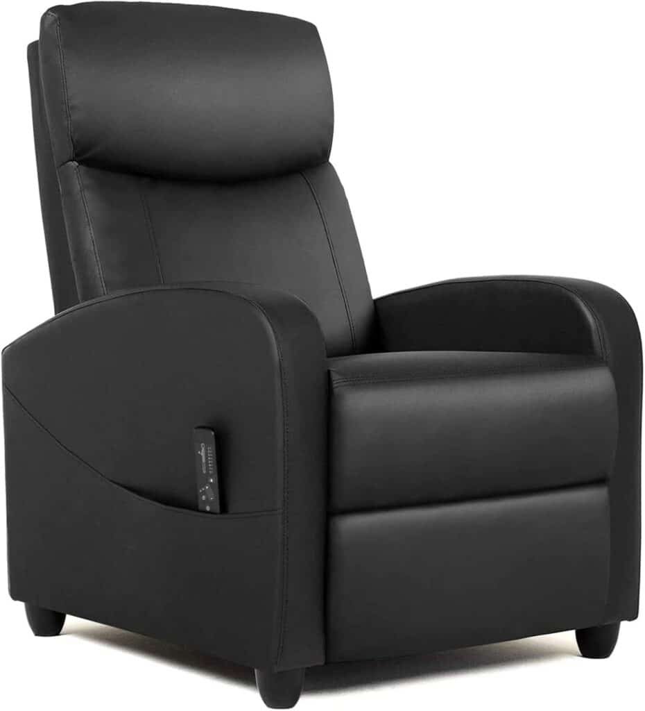 Living Room Recliner Chair, Massage Reclining Single Sofa Adjustable Home Theater Seating with Thick Seat Cushion and High Back Padded Backrest, Black