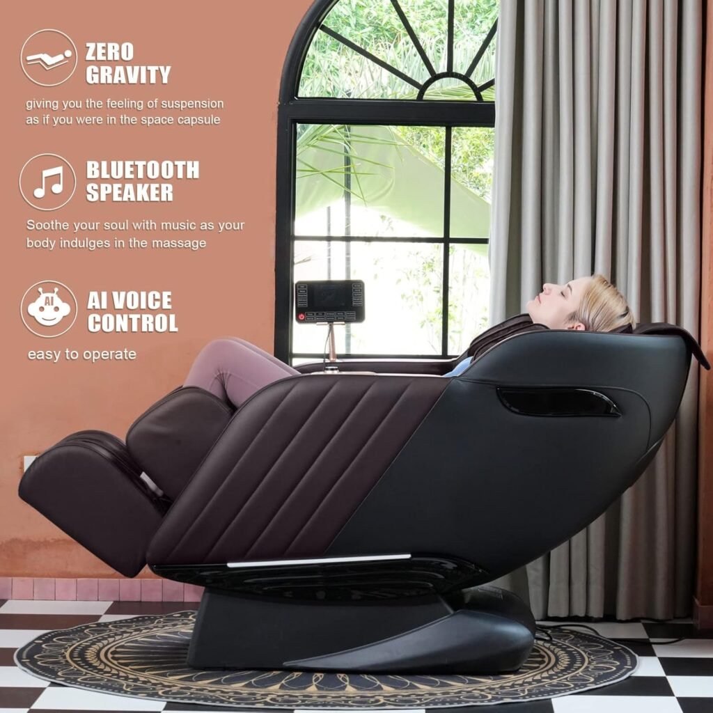 Luxury Massage Chair Full Body, SL-Track Zero Gravity Massage Chairs with Mat, Back Heating, AI Voice Control, Thai Stretch, Airbags Deep Tissue Massage Black