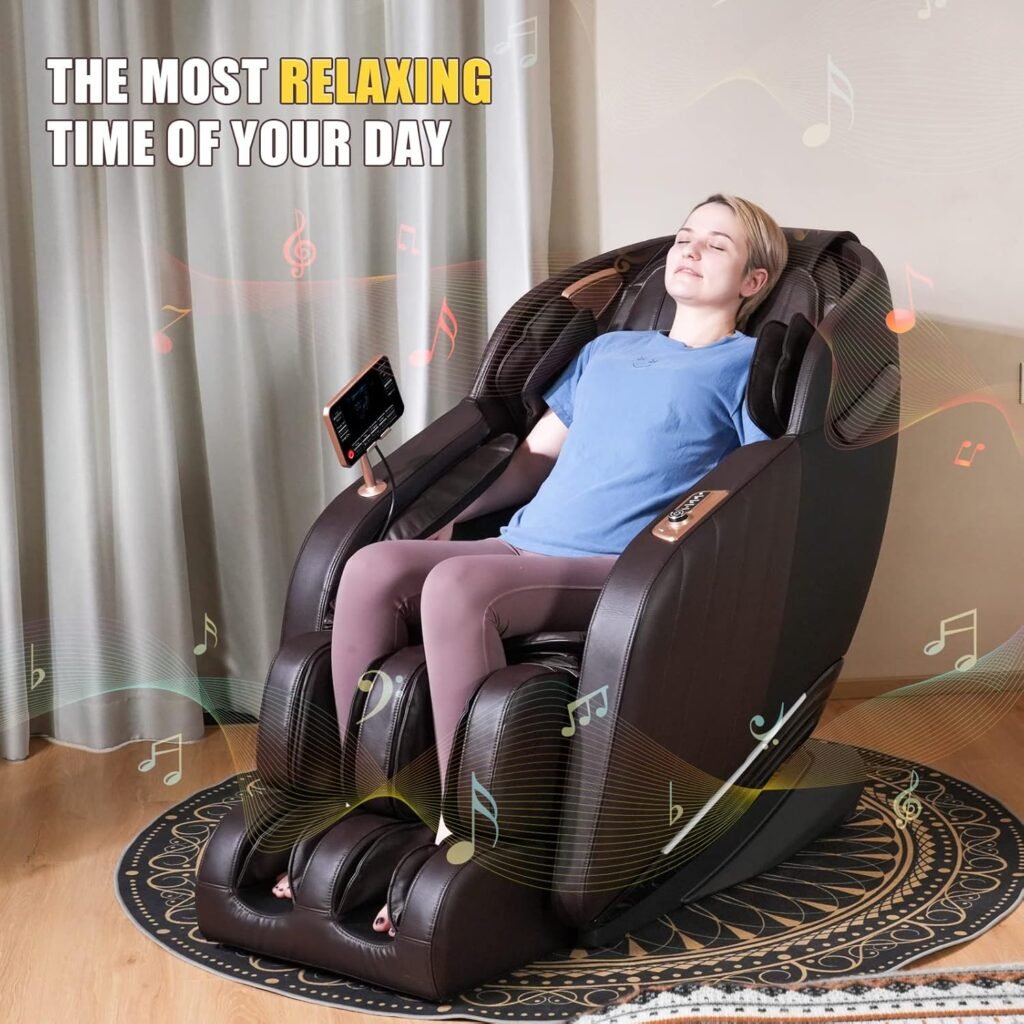 Luxury Massage Chair Full Body, SL-Track Zero Gravity Massage Chairs with Mat, Back Heating, AI Voice Control, Thai Stretch, Airbags Deep Tissue Massage Black
