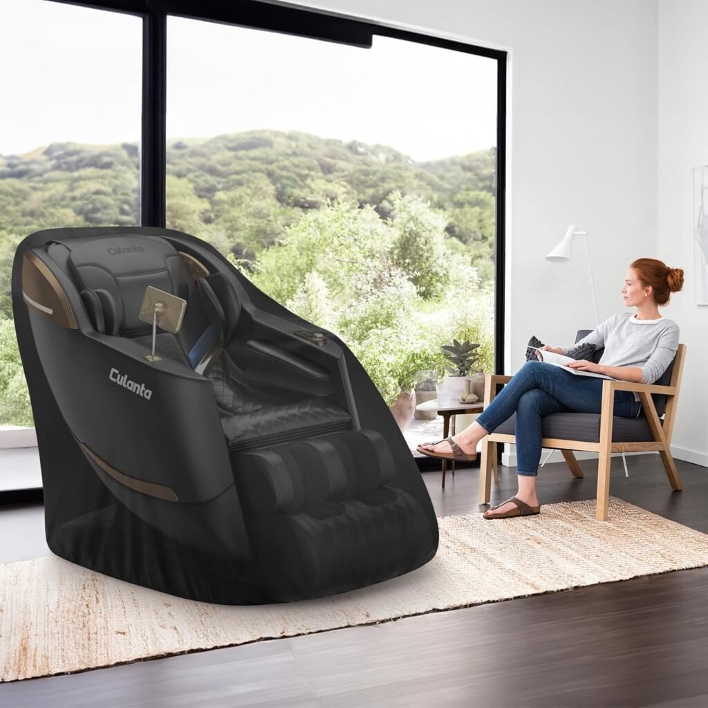 Massage Chair Cover Waterproof, Zero Gravity SL-Track Shiatsu Massage Recliner Chair with Body Scan, Airbags, Foot Rollers, Deep Yoga Stretch, Heating (U1-Black