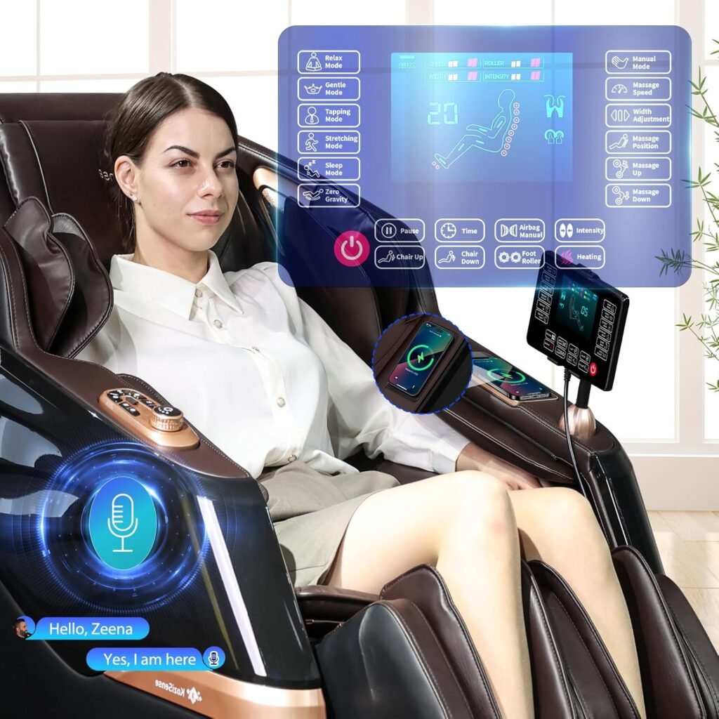 Massage Chair Full Body, Zero Gravity SL-Track Shiatsu Massage Recliner Chair with Heat, AI Control, Body Scan and Calfrest Extension (Black Brown)