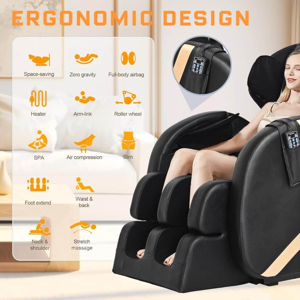 Massage Chair Recliner with Zero Gravity, Full Body Massage, Heating, Airbags, Up to 5.7 inches Tall, for Home and Office, Black, PO-V990-2 Massage Chair Recliner with Zero Gravity, Full Body Massage, Heating, Airbags, Up to 5.7 inches Tall, for Home and Office, Black, PO-V990-2