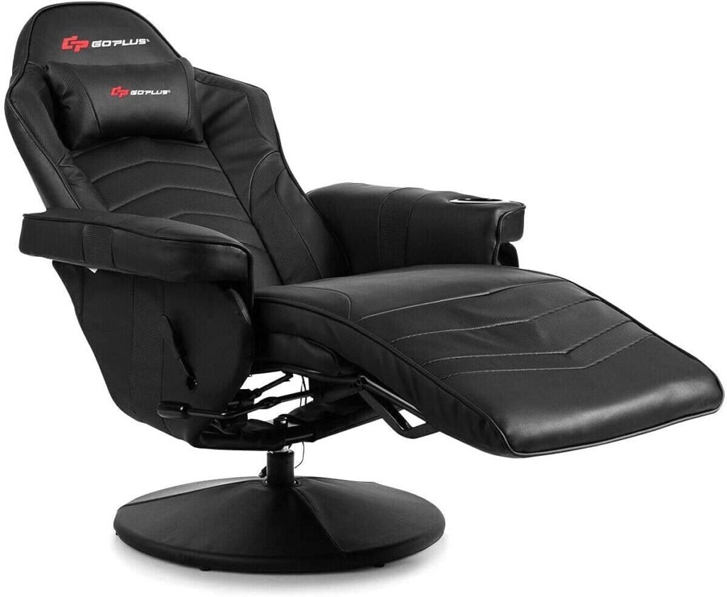 Massage Gaming Chair, Reclining High Back Office Chair w/Adjustable Backrest  Footrest, PU Leather Swivel Ergonomic Computer Chair w/Side Pouch  Cup Holder for Adults (Black)