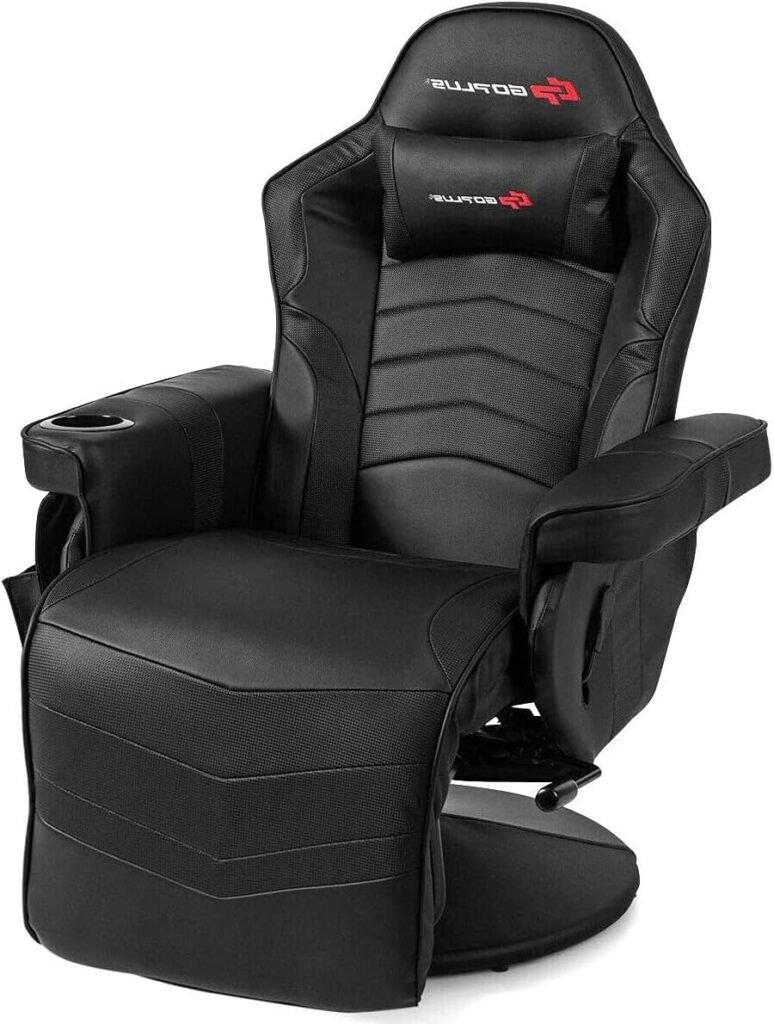 Massage Gaming Chair, Reclining High Back Office Chair w/Adjustable Backrest  Footrest, PU Leather Swivel Ergonomic Computer Chair w/Side Pouch  Cup Holder for Adults (Black)