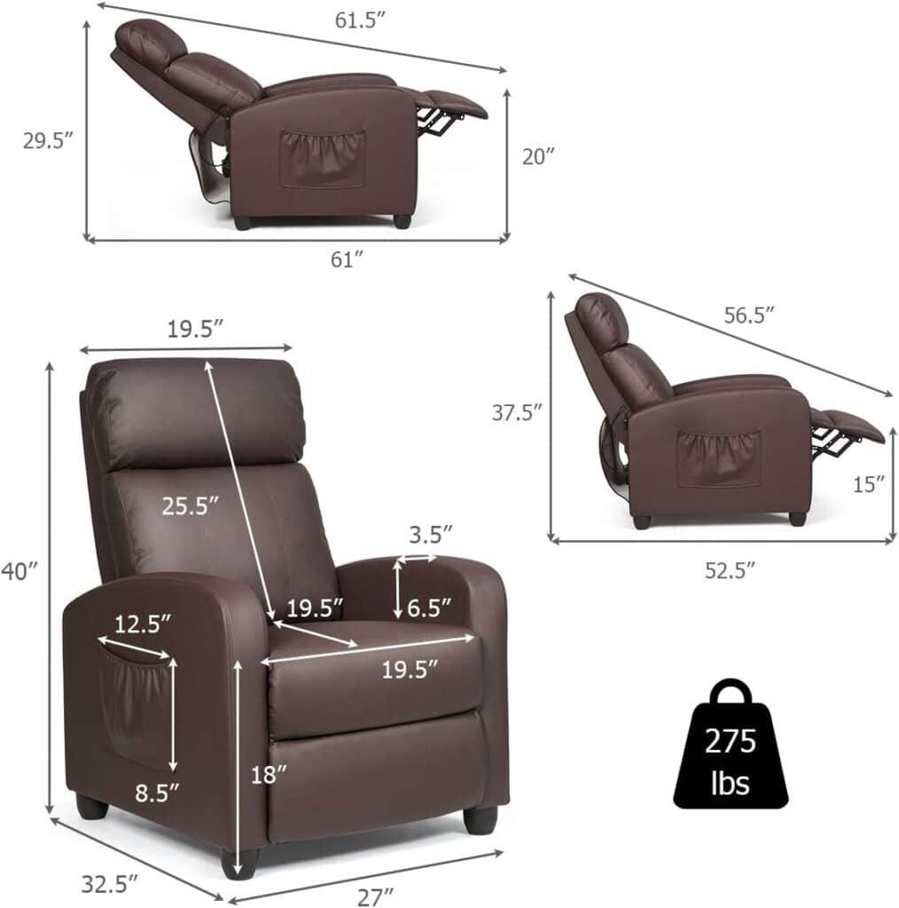 Moccha Massage Recliner Chair, Ergonomic Adjustable Single Sofa with Padded Seat, Backrest, Footrest, Reclining Sofa with Remote Control, Modern Massage Recliner for Living Room, Home, Office (Gray)