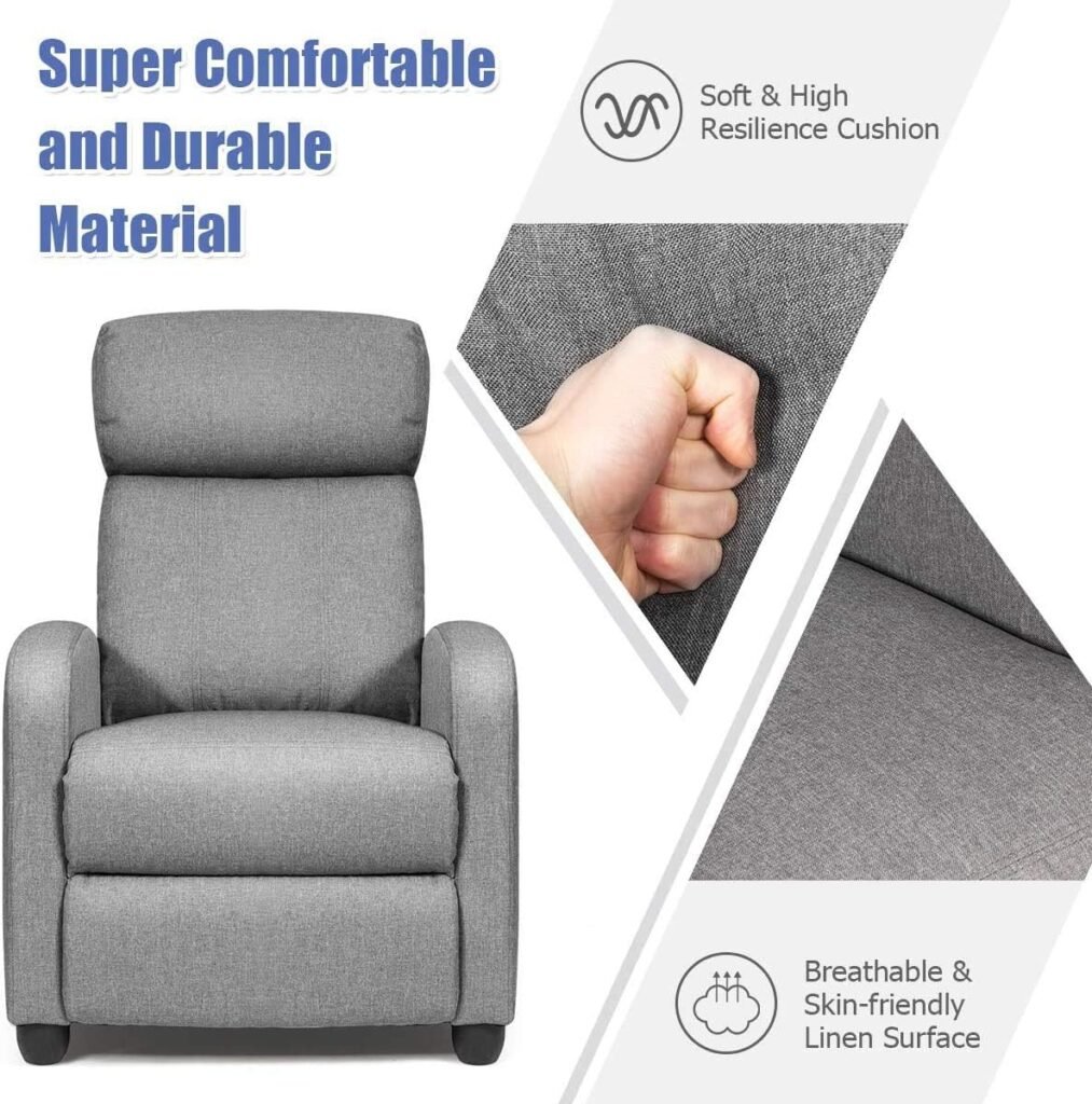 Moccha Massage Recliner Chair, Ergonomic Adjustable Single Sofa with Padded Seat, Backrest, Footrest, Reclining Sofa with Remote Control, Modern Massage Recliner for Living Room, Home, Office (Gray)