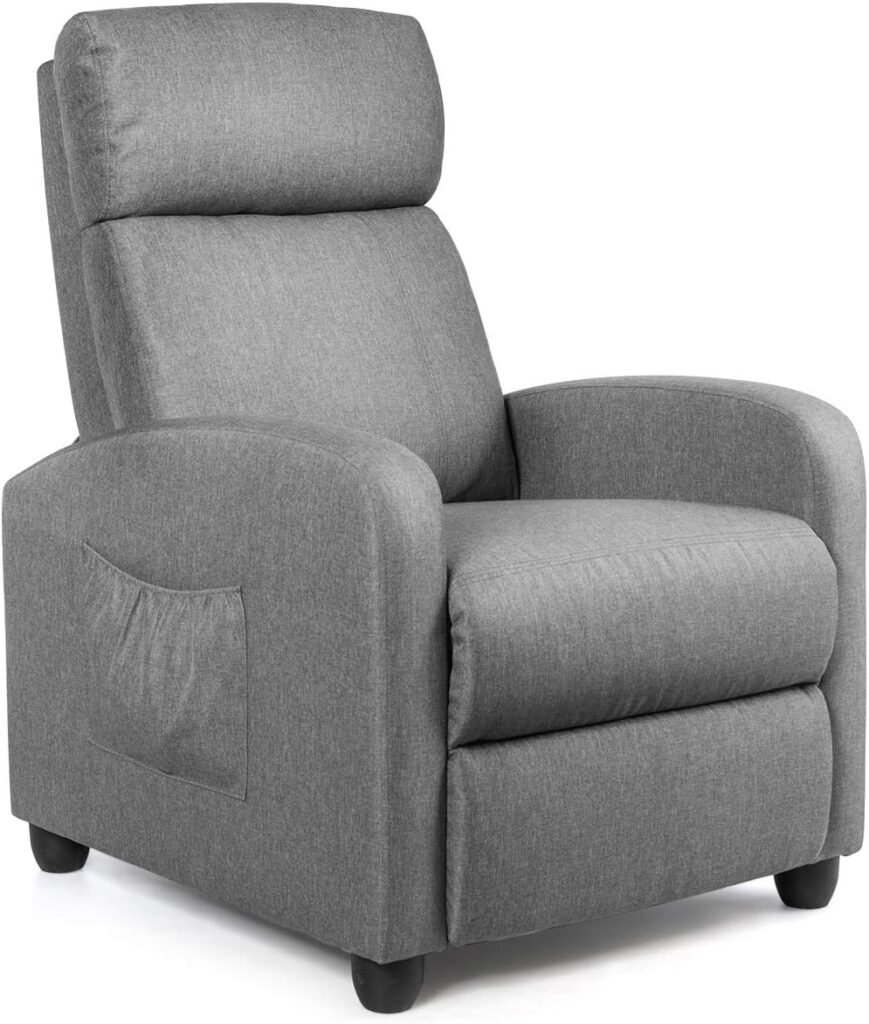 Moccha Massage Recliner Chair, Ergonomic Adjustable Single Sofa with Padded Seat, Backrest, Footrest, Reclining Sofa with Remote Control, Modern Massage Recliner for Living Room, Home, Office (Gray)