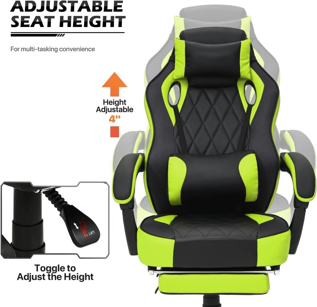 MoNiBloom Ergonomic Gaming Chair Adjustable Height Ergonomic Racing Chair Carbon Fiber Leather High Back Video Game Chair with Footrest and Lumbar Support for Adult Teen Home Bedroom Gaming, Black