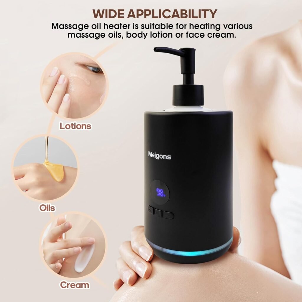 Oil Warmer for Massage, Massage Oil Warmer, Body Oils Heater for Spa, Salon and Barber Shops, with Two Oil Bottle Dispenser, Constant Temperature (Black)