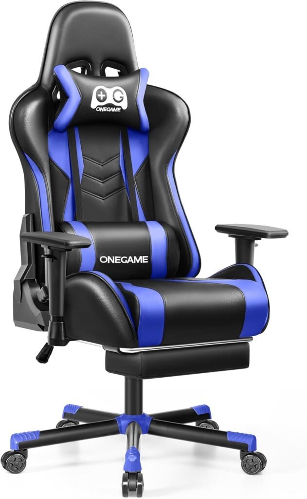 OneGame Gaming Chair, Big and Tall Computer Chair, PU Leather 3D Adjustable armrests PC Office Chair, Ergonomic Video Game Chair for Gaming and Office (BlackBlue)