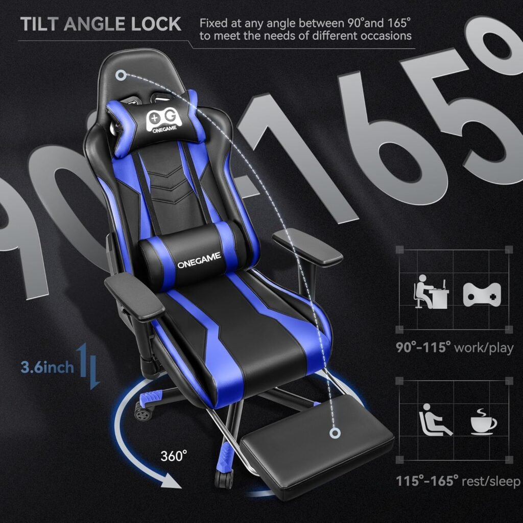 OneGame Gaming Chair, Big and Tall Computer Chair, PU Leather 3D Adjustable armrests PC Office Chair, Ergonomic Video Game Chair for Gaming and Office (BlackBlue)