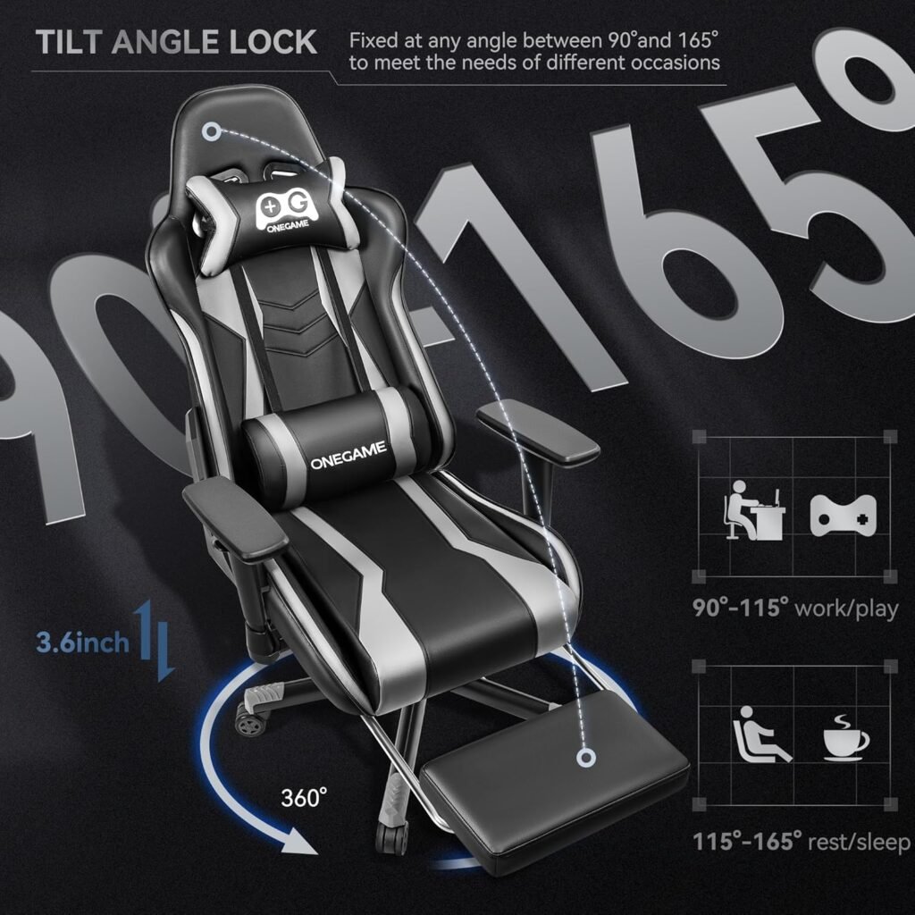 OneGame Gaming Chair, Big and Tall Computer Chair, PU Leather 3D Adjustable armrests PC Office Chair, Ergonomic Video Game Chair for Gaming and Office (BlackBlue)
