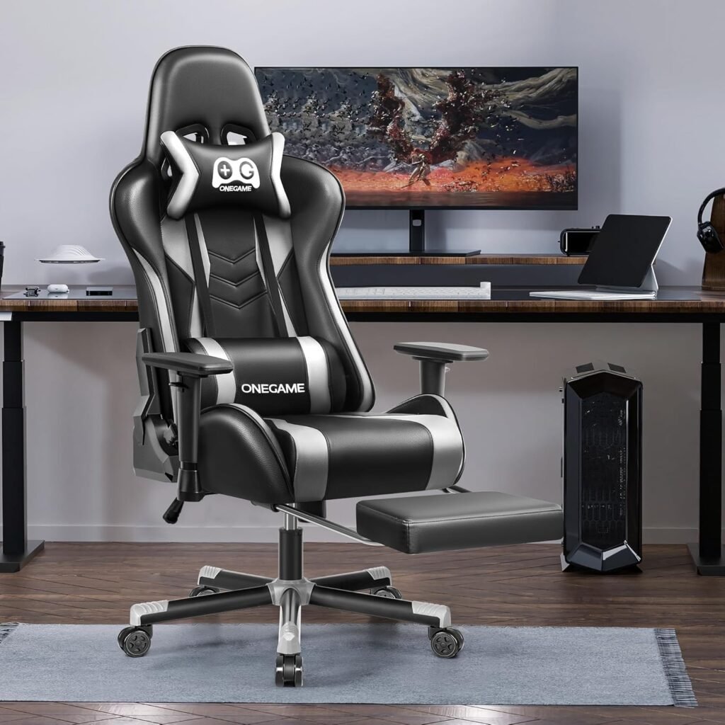 OneGame Gaming Chair, Big and Tall Computer Chair, PU Leather 3D Adjustable armrests PC Office Chair, Ergonomic Video Game Chair for Gaming and Office (BlackBlue)