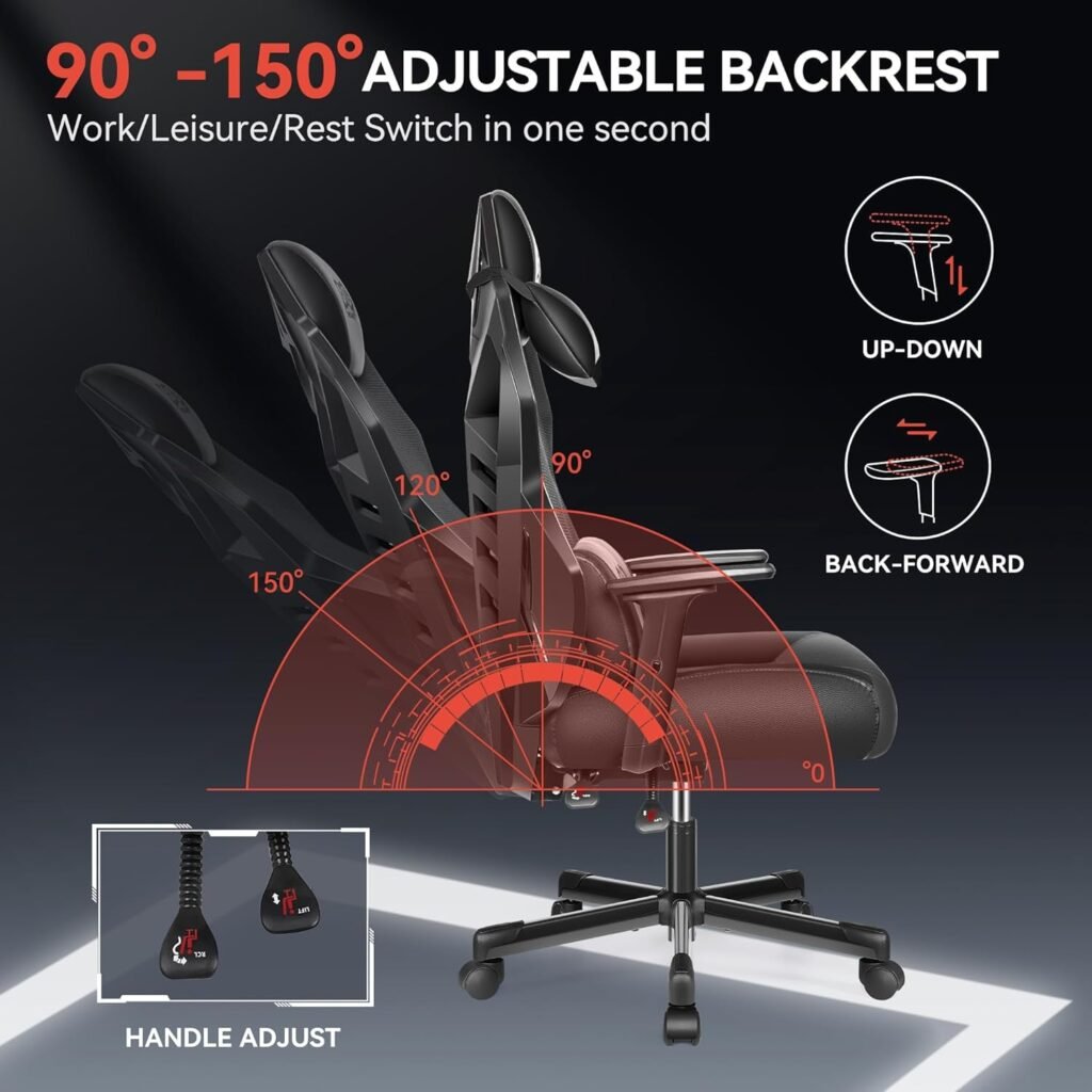 OneGame Video Gaming Chair, Breathable Computer Racing Style Swivel Chair Adjustable Backrest Ergonomic PC with Lumbar Support, Whiteblue