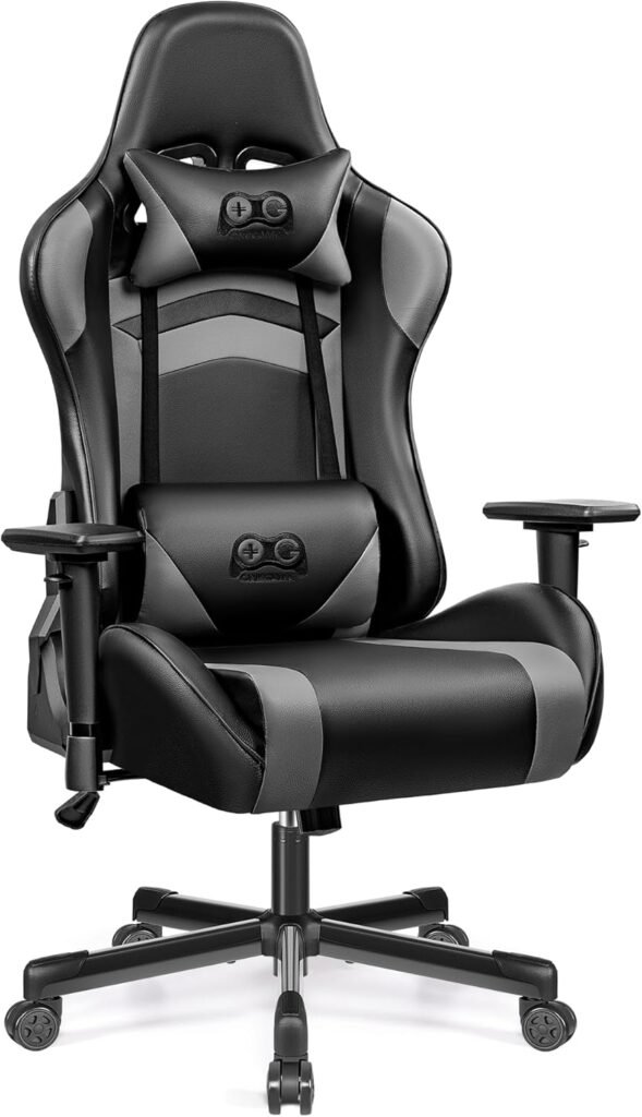 OneGame White Gaming Chair, Video Game Chair, Ergonomic Computer Chair, Height Adjustable Game Chair, Racing Style Gamer Chair with Headrest and Lumbar Support (Blackwhite)
