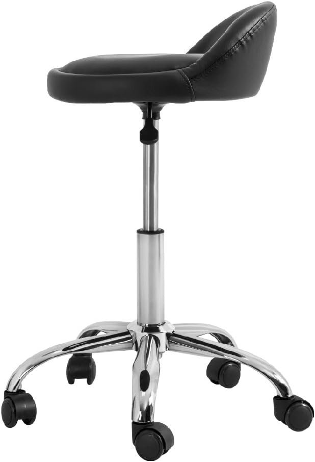 Osaki YK-9323 Stool with Adjustable Foot Rest Rolling Chair (Set of 2) (Black)