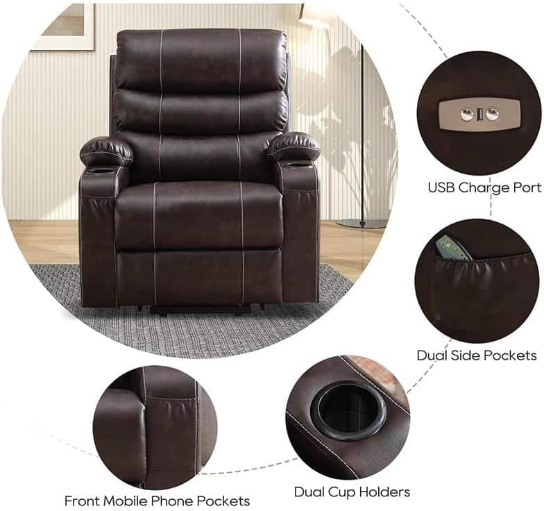 PU Leather Power Lift Recliner Chair for Elderly, Massage and Heated Electric Recliner Chairs, Modern Home Theater Reclining Sofas for Living Room with Side Pockets, Cup Holders, USB Ports PU Leather Power Lift Recliner Chair for Elderly, Massage and Heated Electric Recliner Chairs, Modern Home Theater Reclining Sofas for Living Room with Side Pockets, Cup Holders, USB Ports