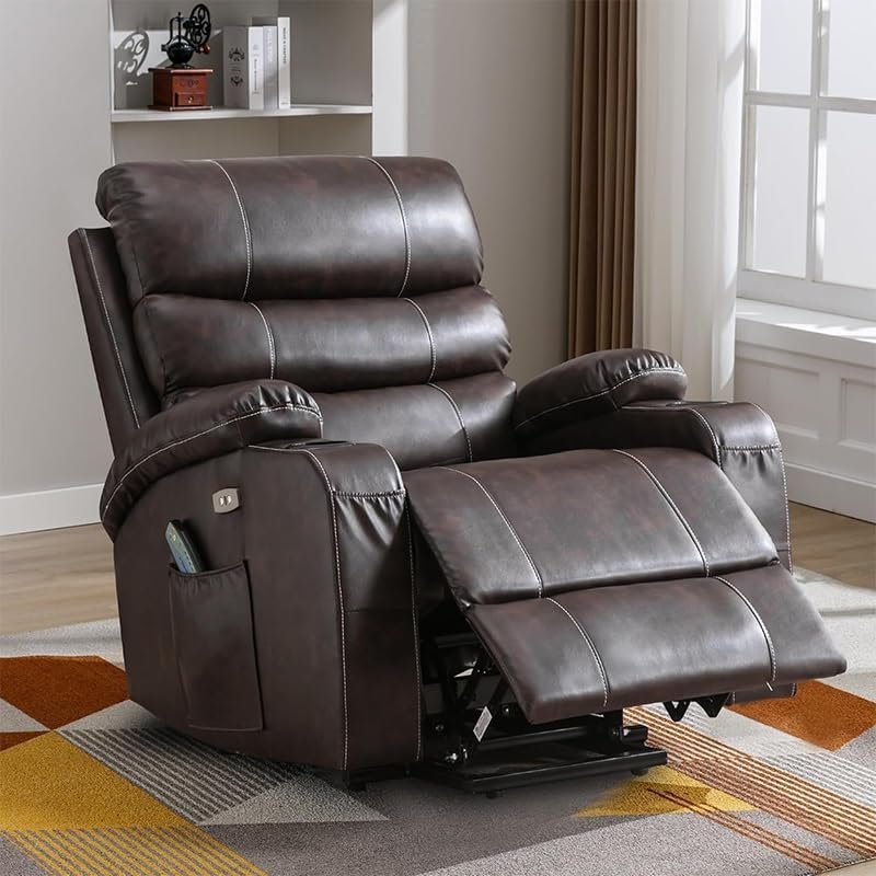 PU Leather Power Lift Recliner Chair for Elderly, Massage and Heated Electric Recliner Chairs, Modern Home Theater Reclining Sofas for Living Room with Side Pockets, Cup Holders, USB Ports PU Leather Power Lift Recliner Chair for Elderly, Massage and Heated Electric Recliner Chairs, Modern Home Theater Reclining Sofas for Living Room with Side Pockets, Cup Holders, USB Ports