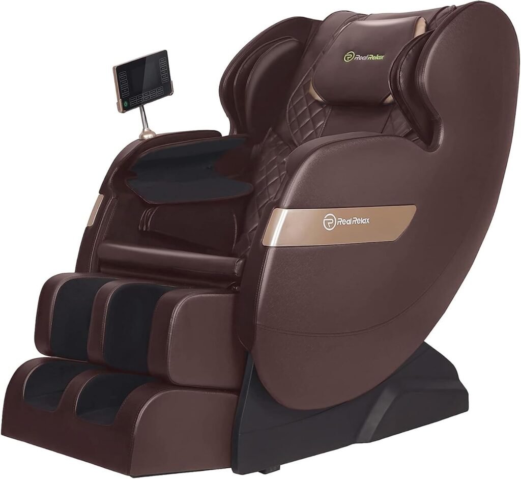 Real Relax 2024 Massage Chair, Full Body Airbag, Dual core S Track, Zero Gravity with App Control and Heat Function, Fit Office and Home, Black and Gold