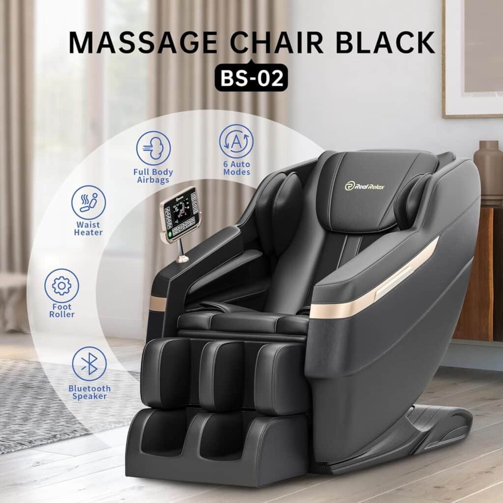 Real Relax 2024 Massage Chair, Full Body Massage Zero Gravity Mode, with Foot Massage, Bluetooth, LCD, Waist Heater, Brown