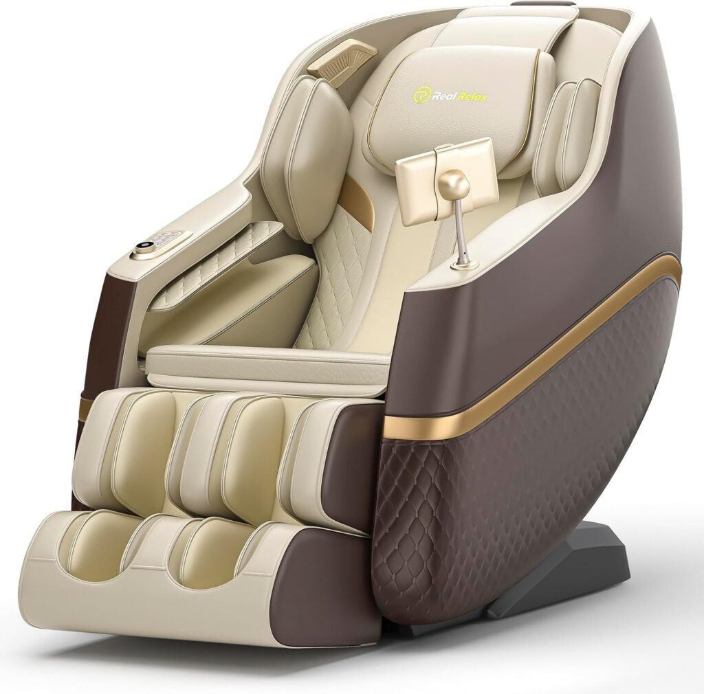 Real Relax Massage Chair, SL Track Full Body Zero Gravity Massage Recliner with Yoga Stretch APP Control, Favor 07 Brown
