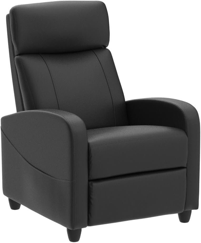 Recliner Chair, Living Room Chairs Massage Recliner Chairs Adjustable Theater Chairs Padded Seat Backrest PU Leather Winback Single Sofa Modern Recliner Chair Bedroom Chair for Adults (Black)