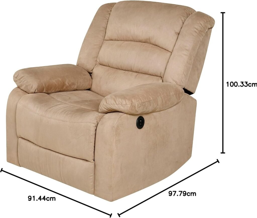 Relaxzen Longstreet Rocker Recliner with Massage, Heat and Dual USB ports, 38.5D x 36W x 39.5H in, Beige