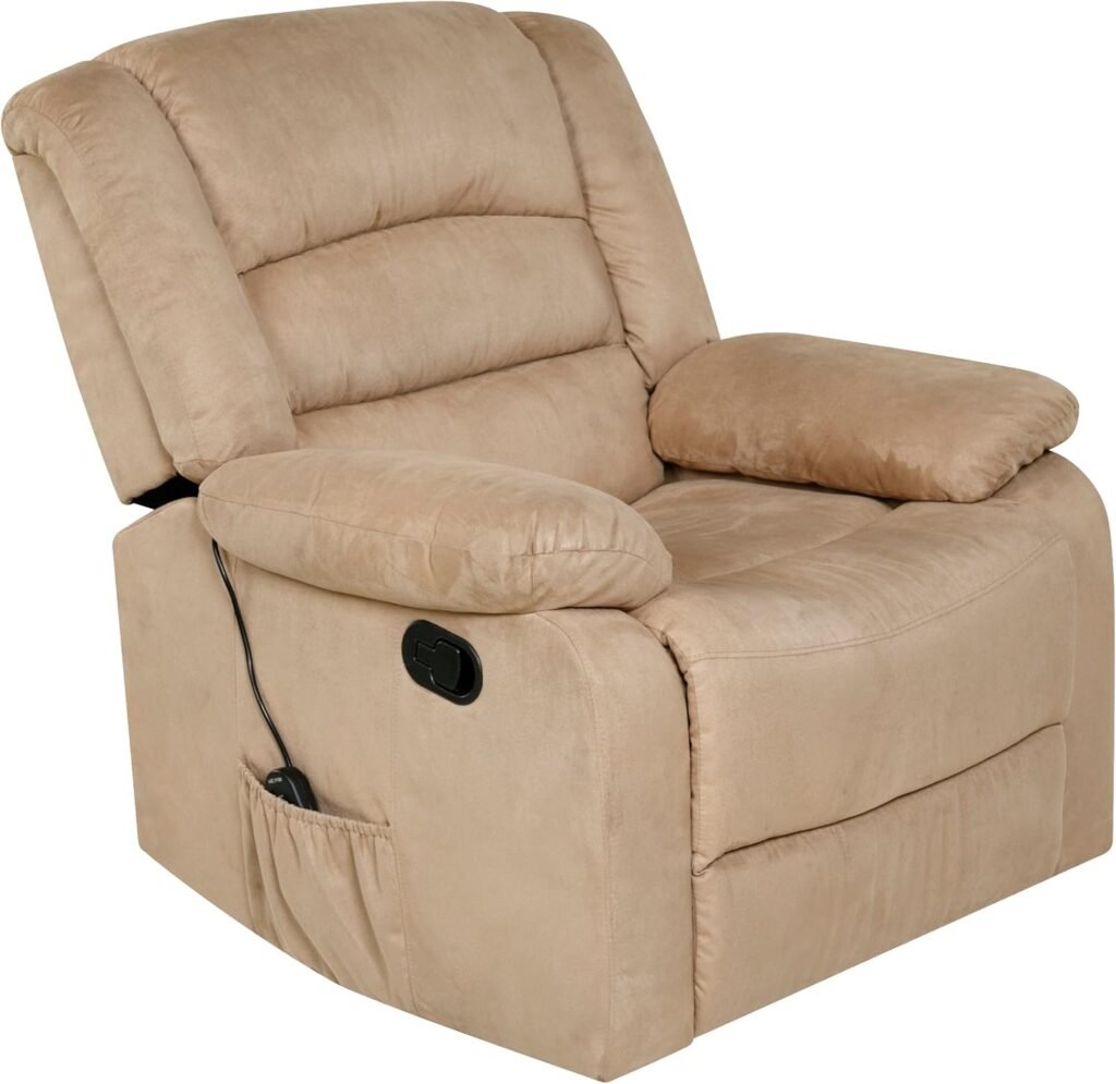 Relaxzen Longstreet Rocker Recliner with Massage, Heat and Dual USB ports, 38.5D x 36W x 39.5H in, Beige