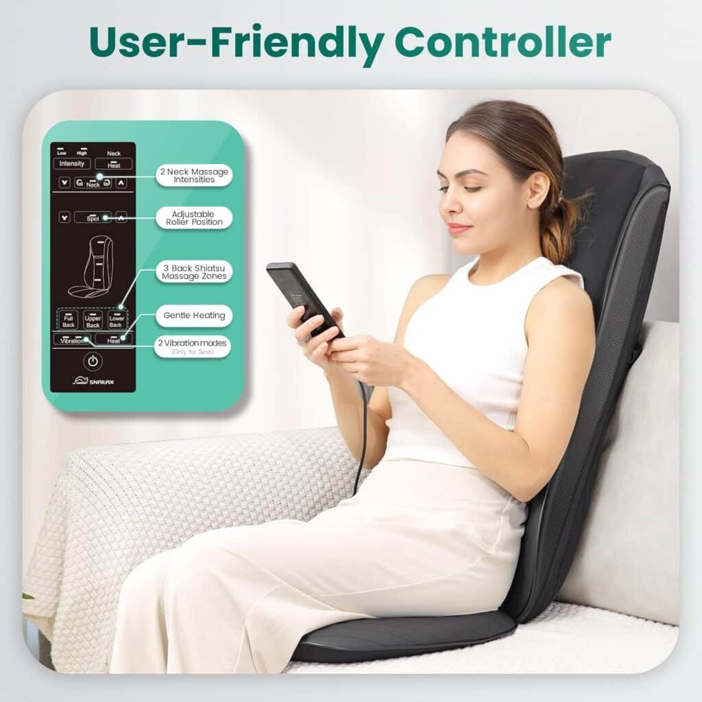 Snailax Shiatsu Back Massager with Heat -Deep Kneading Massage Chair Pad with Adjustable Intensity, Shiatsu Chair Massager to Relax Full Body Muscle