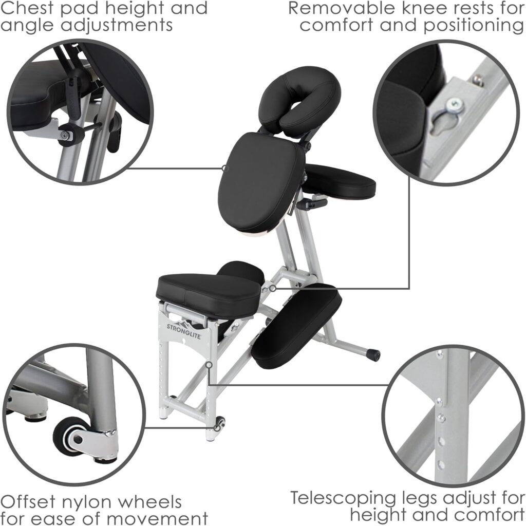 STRONGLITE Portable Massage Chair Ergo Pro II - Ultra-Strong, Lightweight, Foldable with Wheels  Carry Case (600lbs Working Weight), Purple