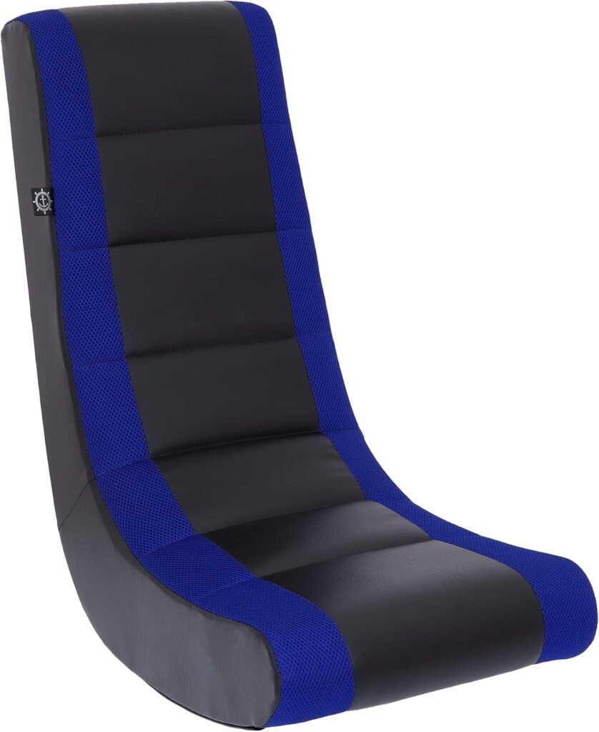 The Crew Furniture Classic Video Rocker Floor Gaming Chair, Kids and Teens, Racing Stripe PU Faux Leather  Polyester Mesh, Black/Green