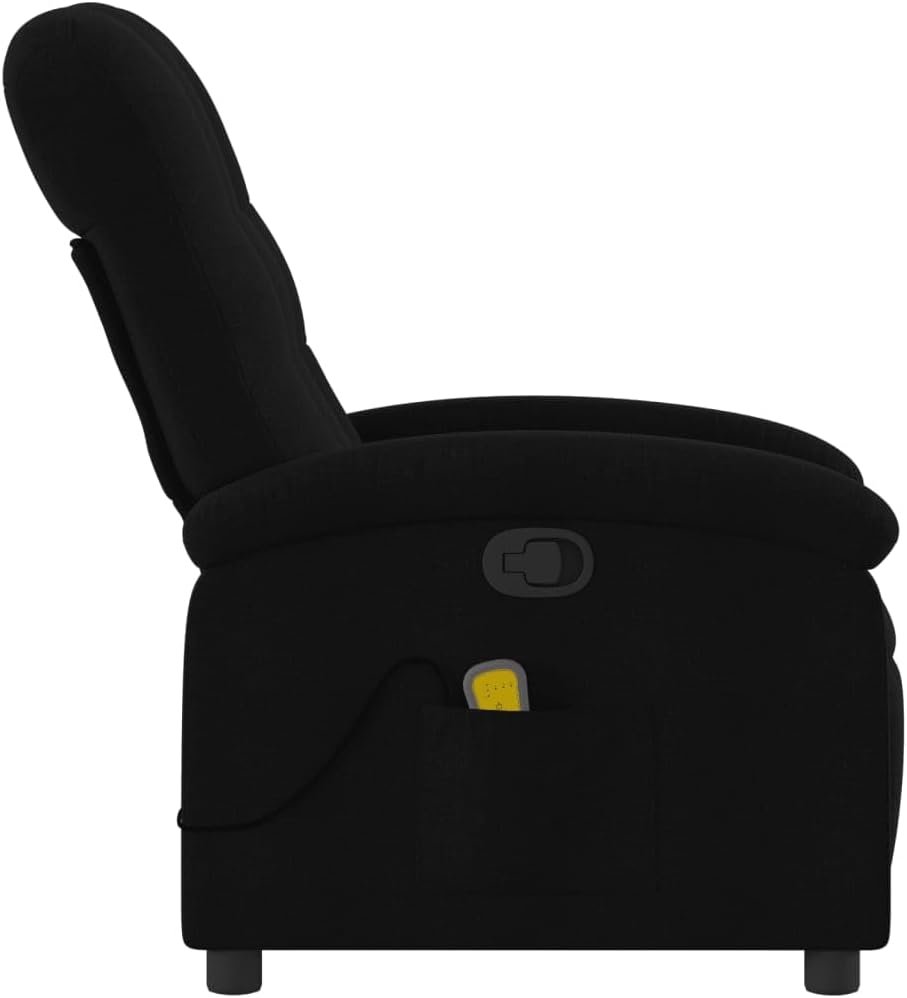 vidaXL Black Fabric Massage Recliner Chair - Manual Recline with Vibration Massage, Cozy Padded Seat Side Pocket, Home/Lounge