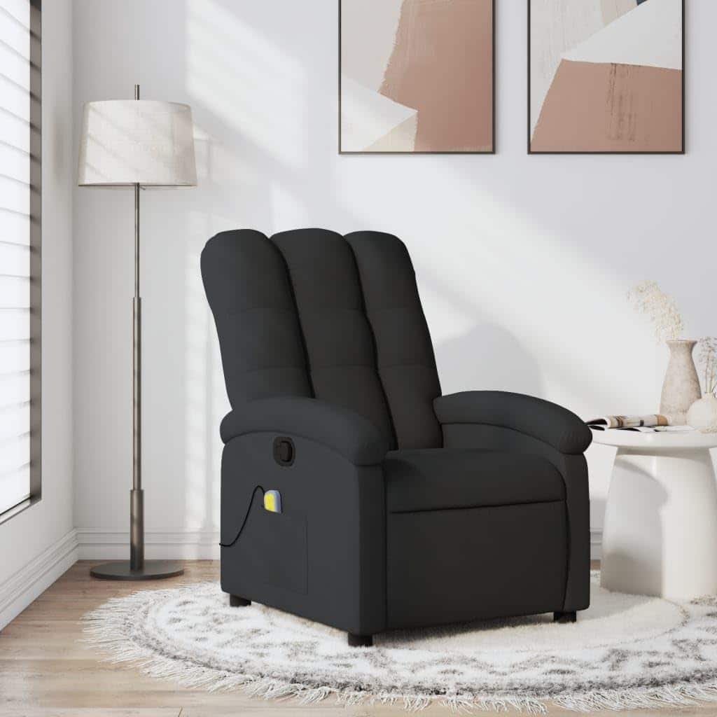 vidaXL Black Fabric Massage Recliner Chair - Manual Recline with Vibration Massage, Cozy Padded Seat Side Pocket, Home/Lounge