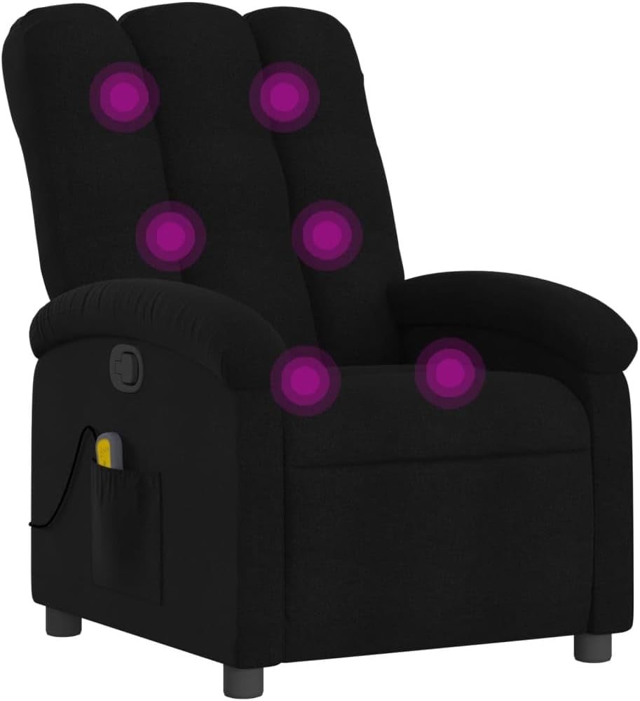 vidaXL Black Fabric Massage Recliner Chair - Manual Recline with Vibration Massage, Cozy Padded Seat Side Pocket, Home/Lounge