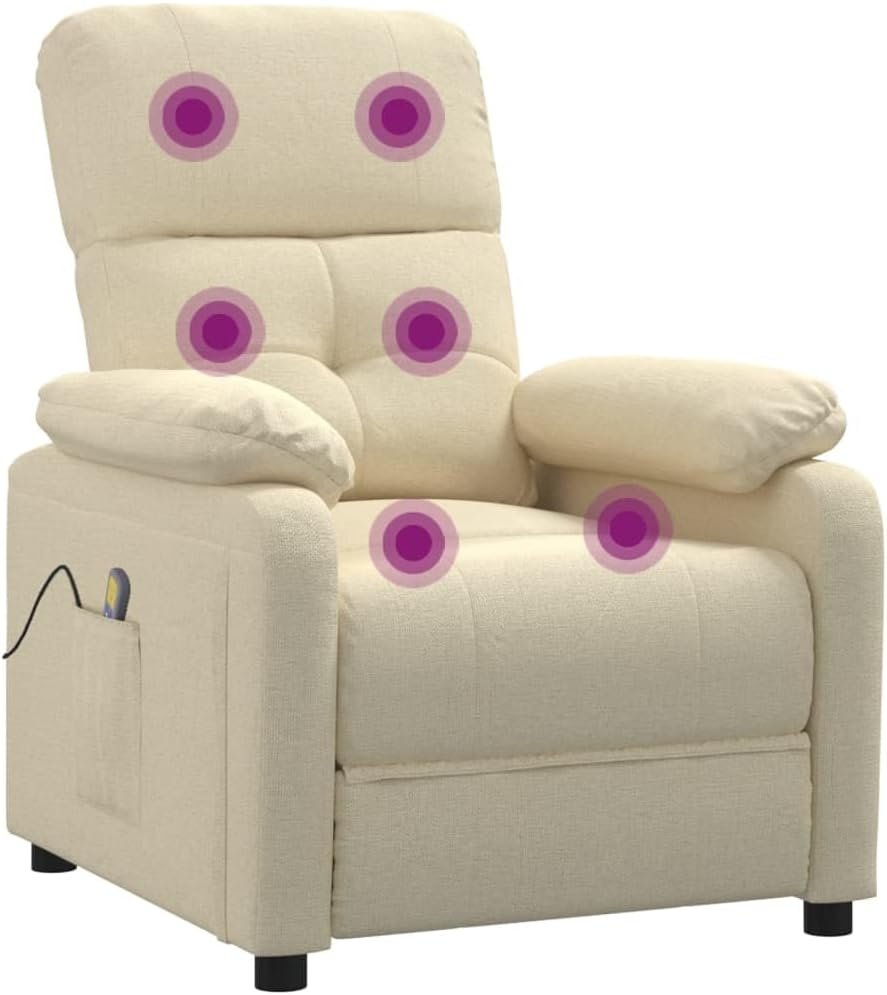 vidaXL Fabric Massage Recliner Chair, in Cream Color, Farmhouse Styled Relaxation Massage Chair with High Density Foam