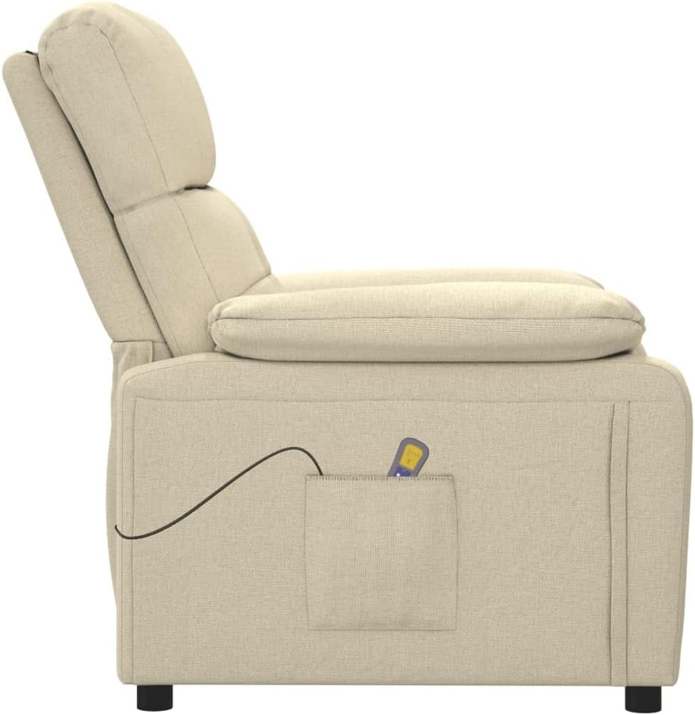 vidaXL Fabric Massage Recliner Chair, in Cream Color, Farmhouse Styled Relaxation Massage Chair with High Density Foam