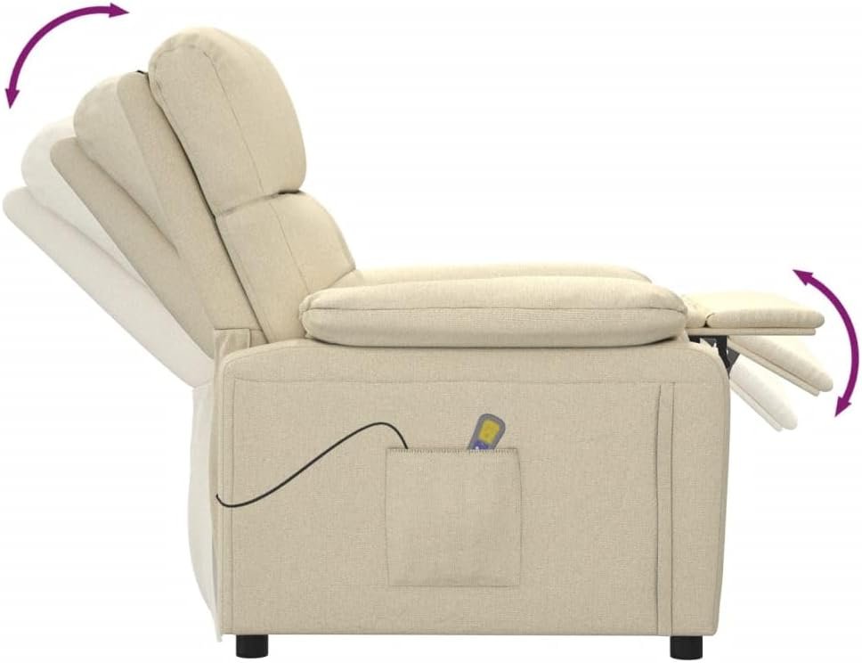 vidaXL Fabric Massage Recliner Chair, in Cream Color, Farmhouse Styled Relaxation Massage Chair with High Density Foam