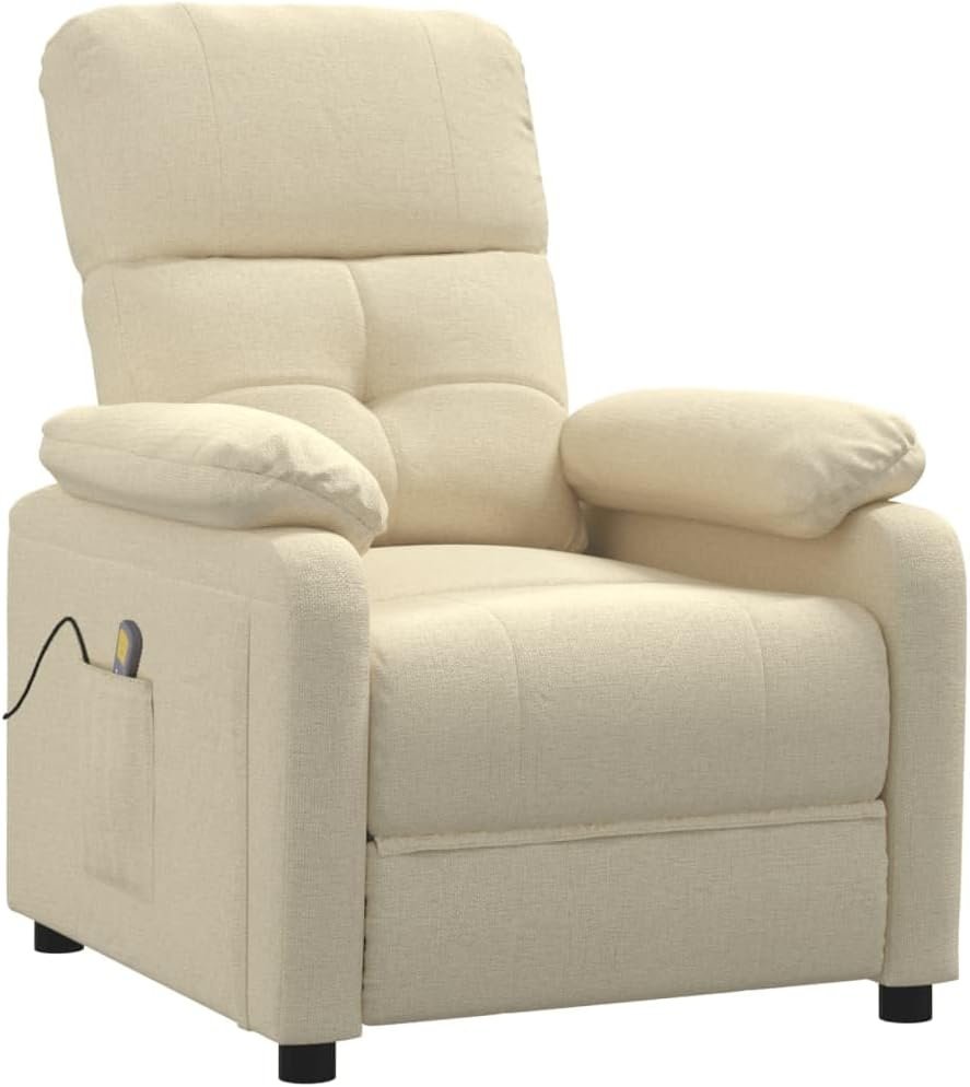 vidaXL Fabric Massage Recliner Chair, in Cream Color, Farmhouse Styled Relaxation Massage Chair with High Density Foam