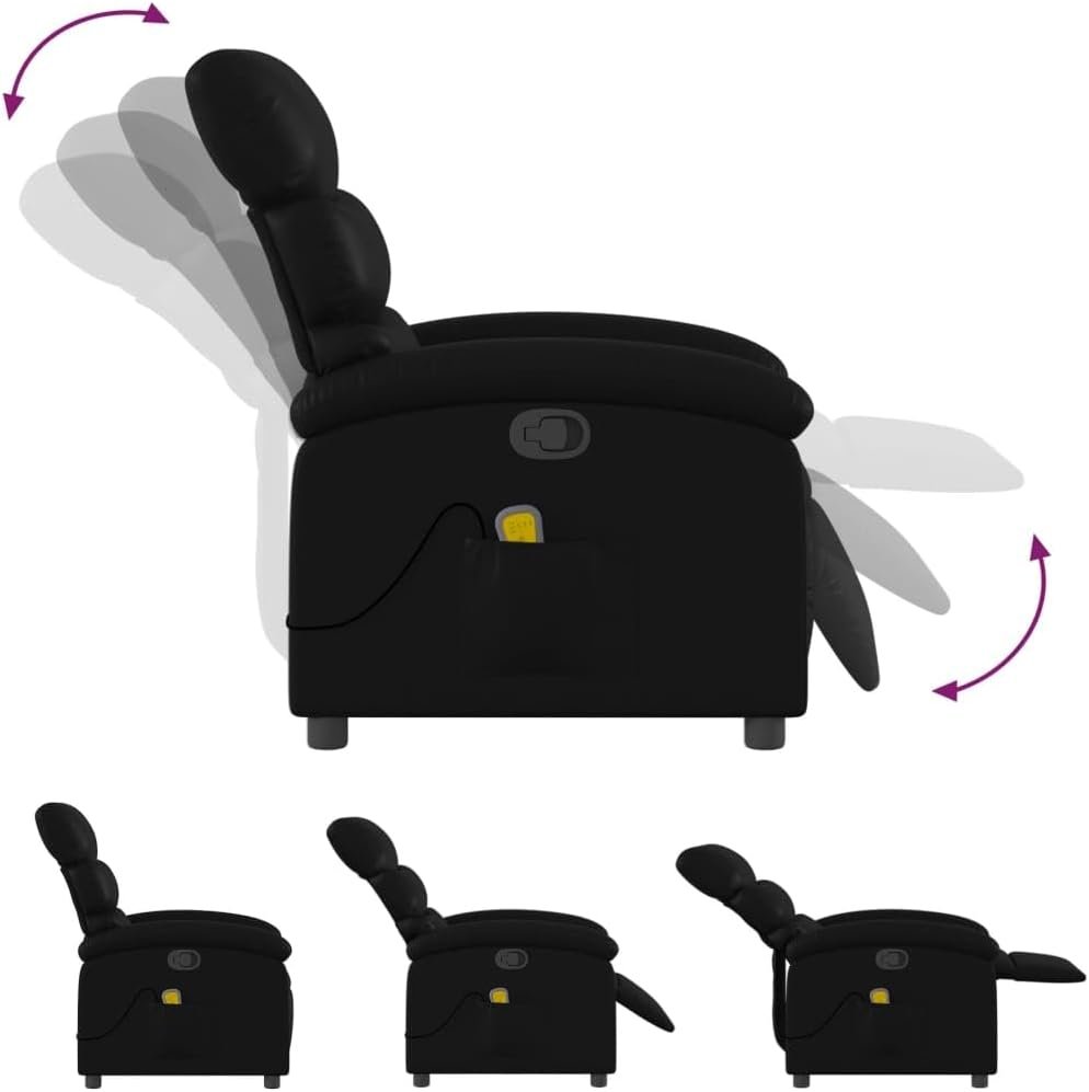 vidaXL Massage Recliner Chair-Black Faux Leather Manual Reclining Armchair with Vibration, Side Pocket and Adjustable Comfort