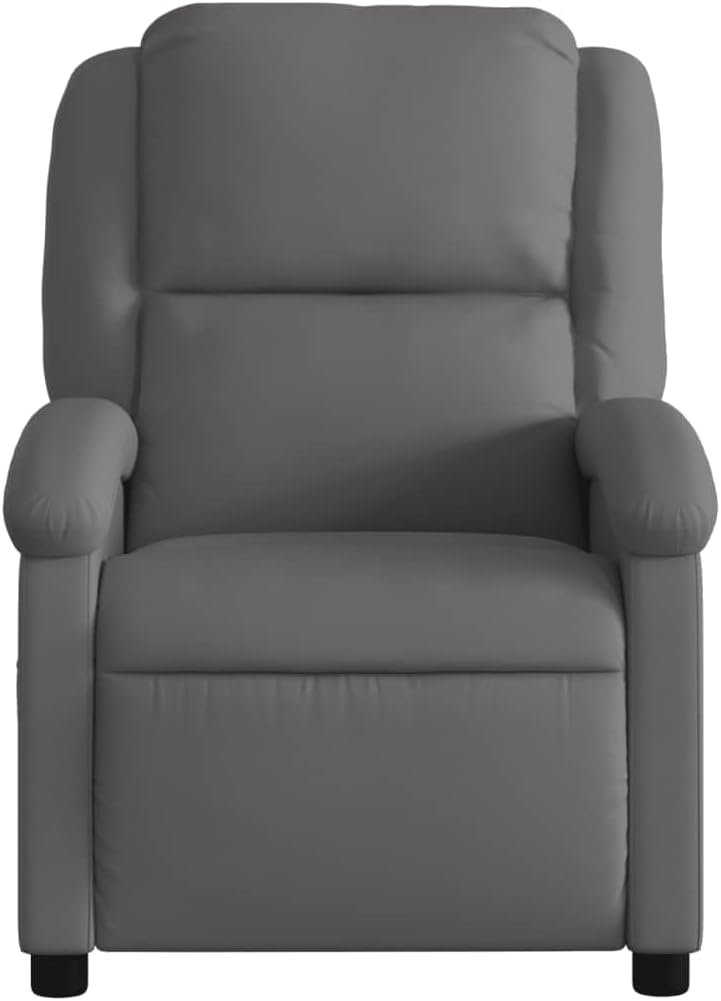 vidaXL Massage Recliner Chair for Elderly - Gray Real Leather, Manual Recline, Vibration Massage, Side Pocket, Sturdy Frame, Comfortable Armchair for Living Room/Bedroom