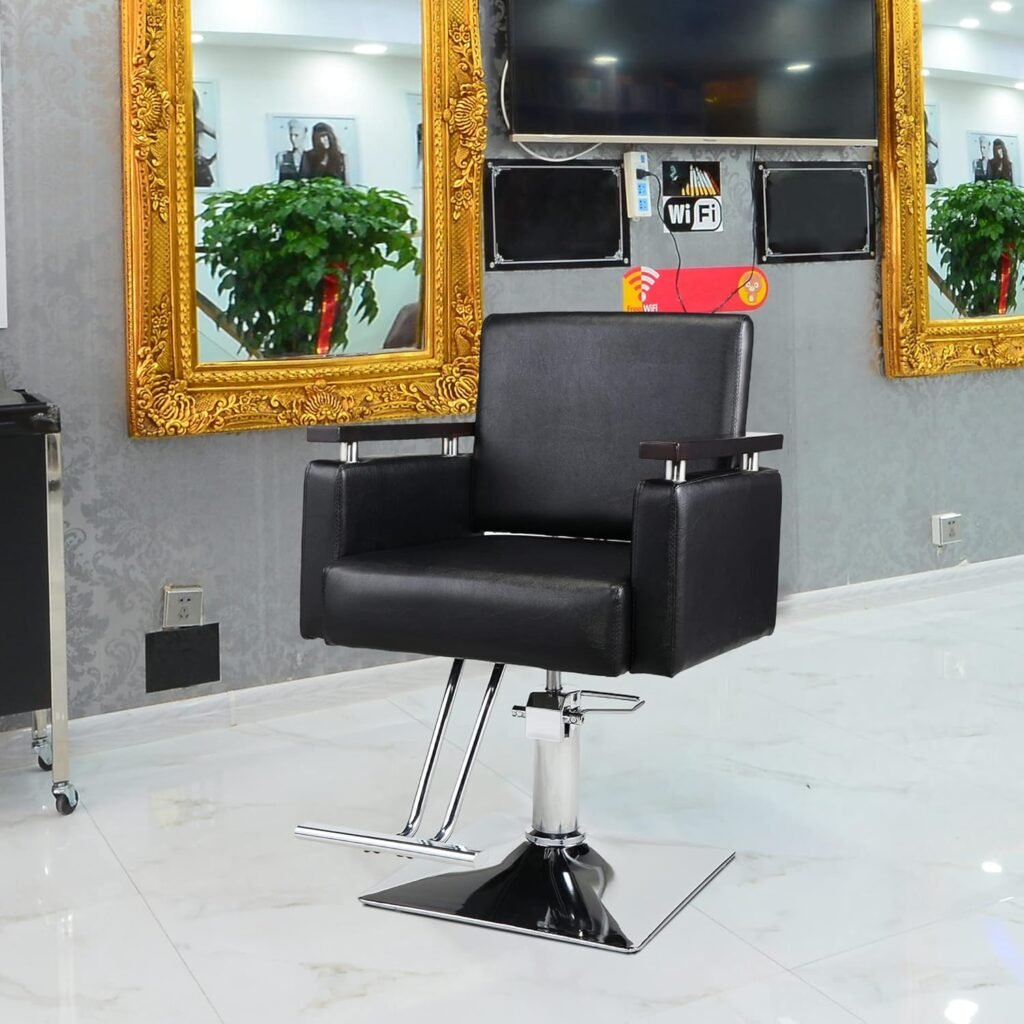 Voohek Reclining Salon Barber Chair with Heavy Duty Pump, Ergonomic Design, for Hair Stylist Barbershop Home Tattoo Client Spa Massage, Black #E