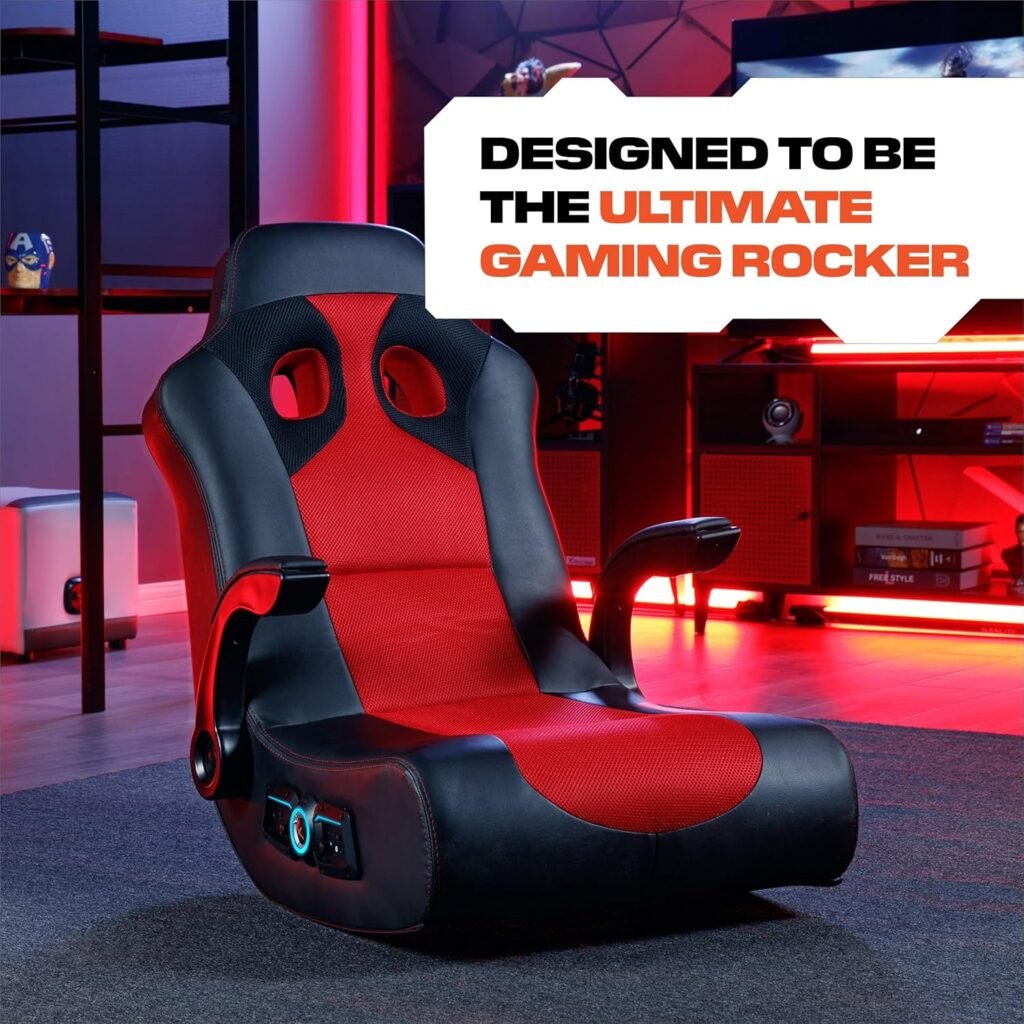 X Rocker Vibe 2.1 Floor Rocker Chair - Video Gaming Chair with Bluetooth and Vibration Motors - Immersive Audio with Speakers  Subwoofer - Ergonomic Design for Comfortable Entertainment - Black/Red