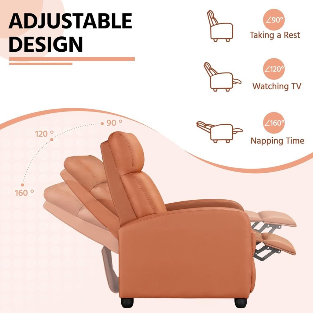 Yaheetech Recliner Chair PU Leather Recliner Sofa Home Theater Seating with Lumbar Support Overstuffed High-Density Sponge Push Back Recliners Armchair for Living Room